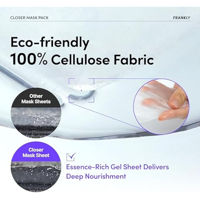 FRANKLY CLOSER PORE MINIMIZING MASK,10 SHEETS  SEMI-GEL FACE MASK FOR PORE CARE & FIRMING | NON-STICKY, LIGHTWEIGHT | KOREAN SKIN CARE WITH COLLAGEN, HYALURONIC ACIDS & PEPTIDES | 0.74 FL OZ*10 EA - Image 4